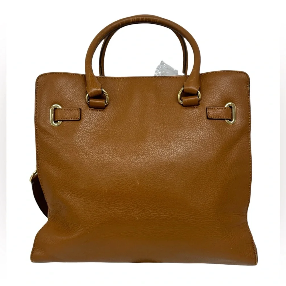 Michael Kors Hamilton Camel Brown Leather Satchel Tote Shoulder Bag 14 x 13 x 6 - Picture 2 of 16